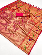 Baby pink soft tissue paithani silk saree with zari weaving work