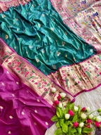 Rama green traditional paithani silk saree with peacock zari weaving work
