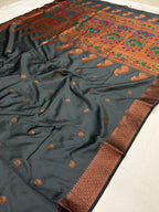 Gray color paithani silk saree with zari weaving work