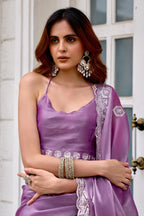 Lavender fancy shimmer chiffon saree with embroidery work