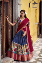 Traditional Kalamkari Printed Lehenga in Poly Chanderi with Zari Work & Georgette Dupatta