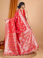 Red premium banarasi silk saree with meenakari zari weaving work