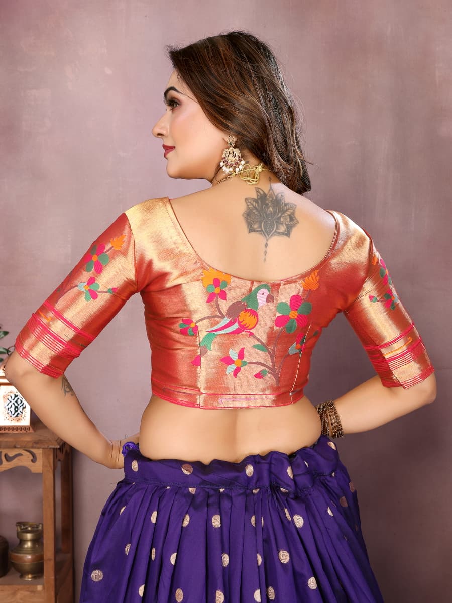 Purple color jecquard paithani silk lehenga with zari weaving work