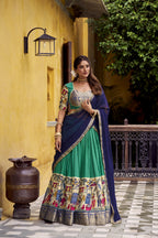 Traditional Kalamkari Printed Lehenga in Poly Chanderi with Zari Work & Georgette Dupatta