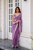 Lavender fancy shimmer chiffon saree with embroidery work