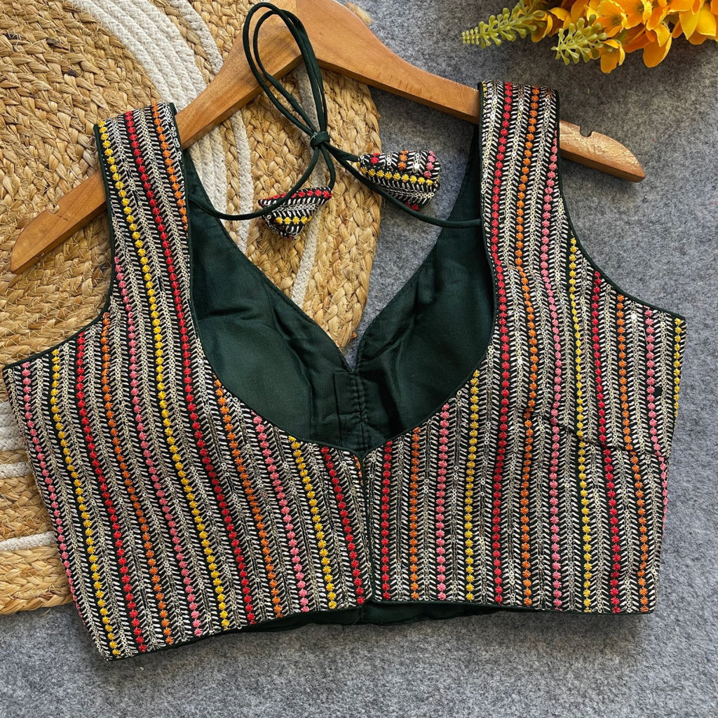 Green fox georgette fancy readymade blouse with embroidery work