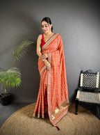 Orange traditional blooming vichitra khadi bandhej silk saree with sequence work