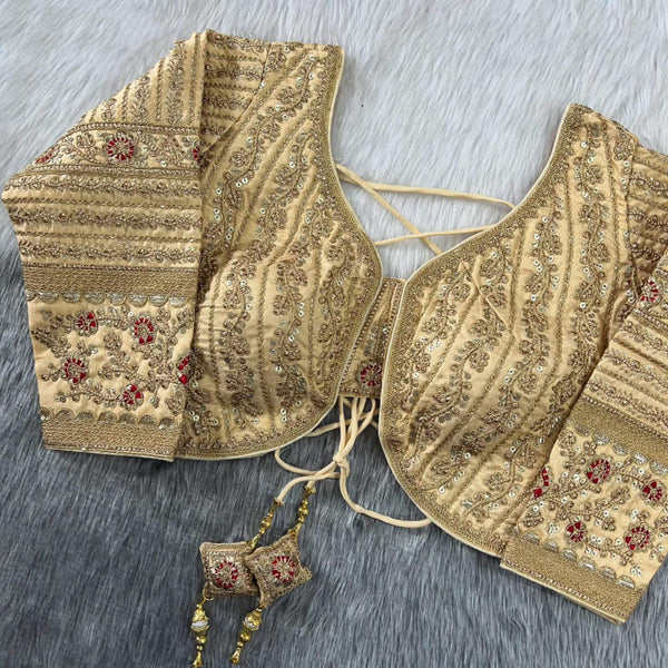 Beige zari weaving embroidery & sequence work designer readymade blouse