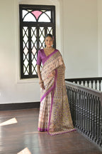 Beige color madhubani printed tussar silk saree