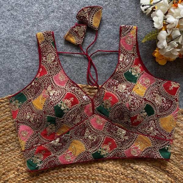 Maroon fox georgette bollywood style readymade blouse