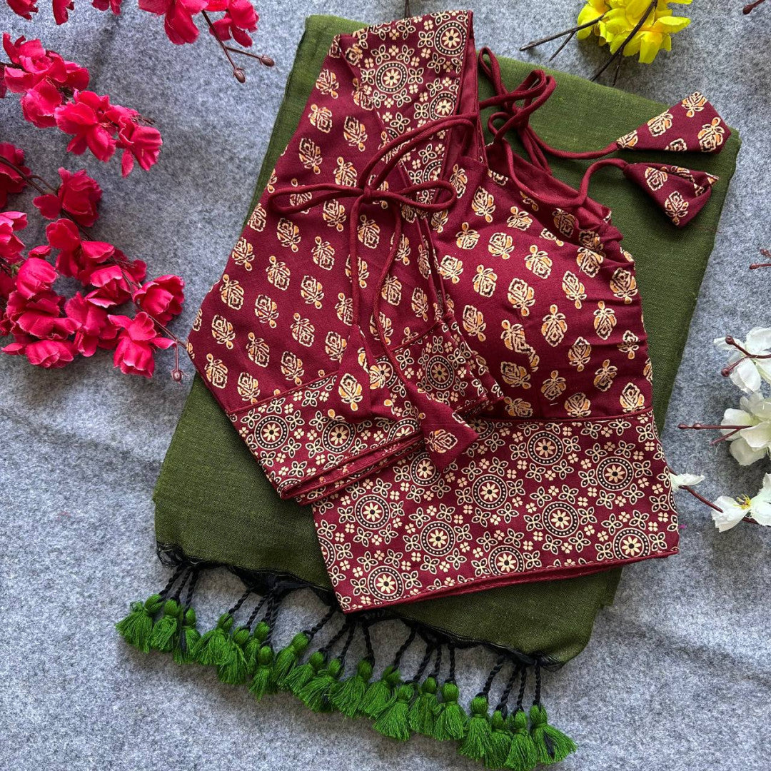 Maroon colour ajarakh printed cotton readymade blouse