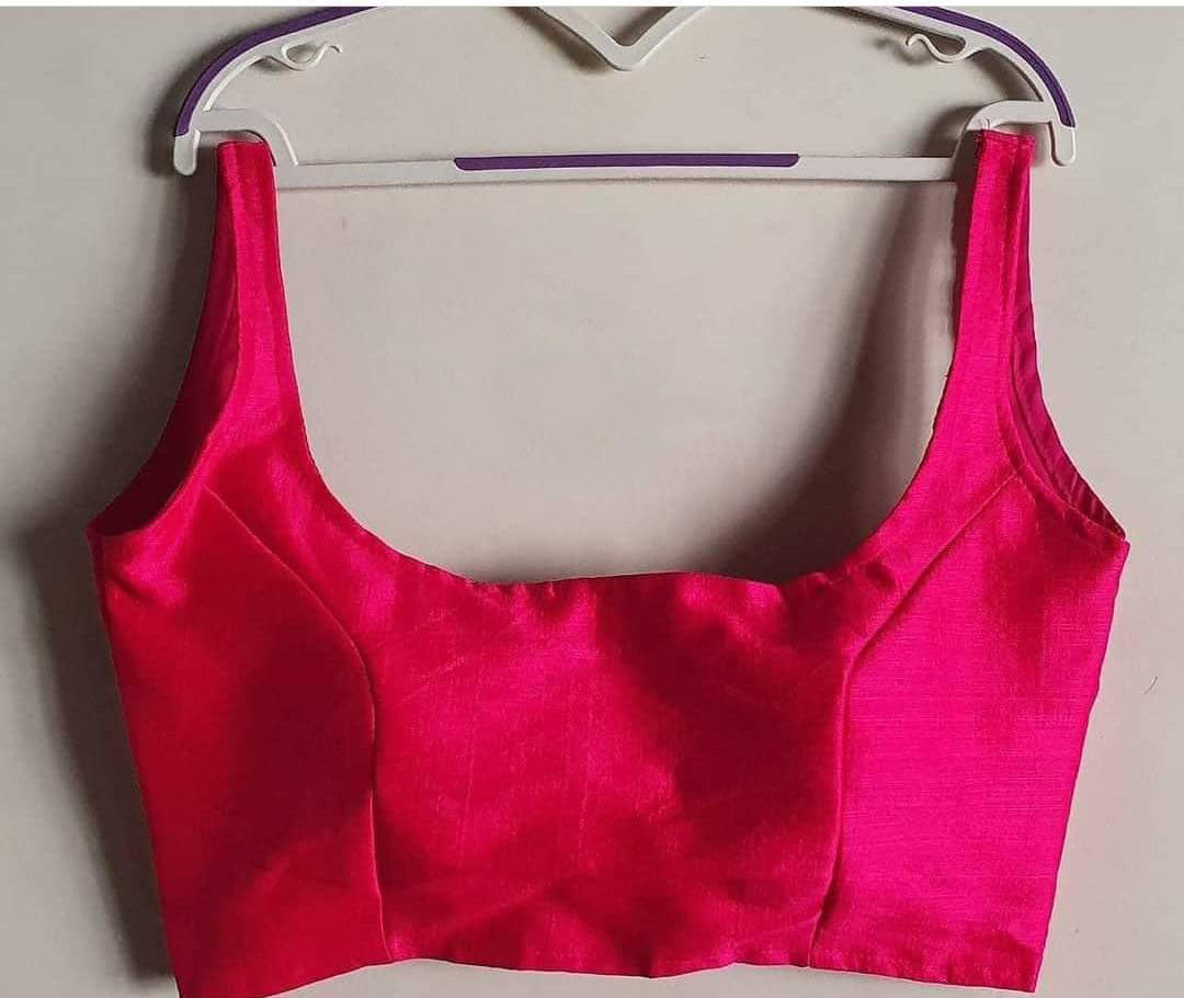 Bollywood style rani pink plain phantom silk readymade blouse
