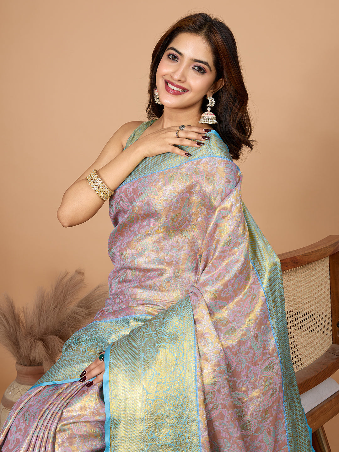 Multi kanjivaram silk saree with zari weaving work
