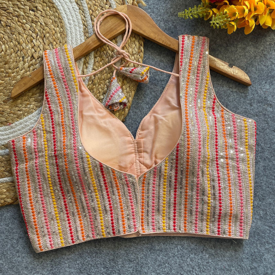 Peach fox georgette fancy readymade blouse with embroidery work