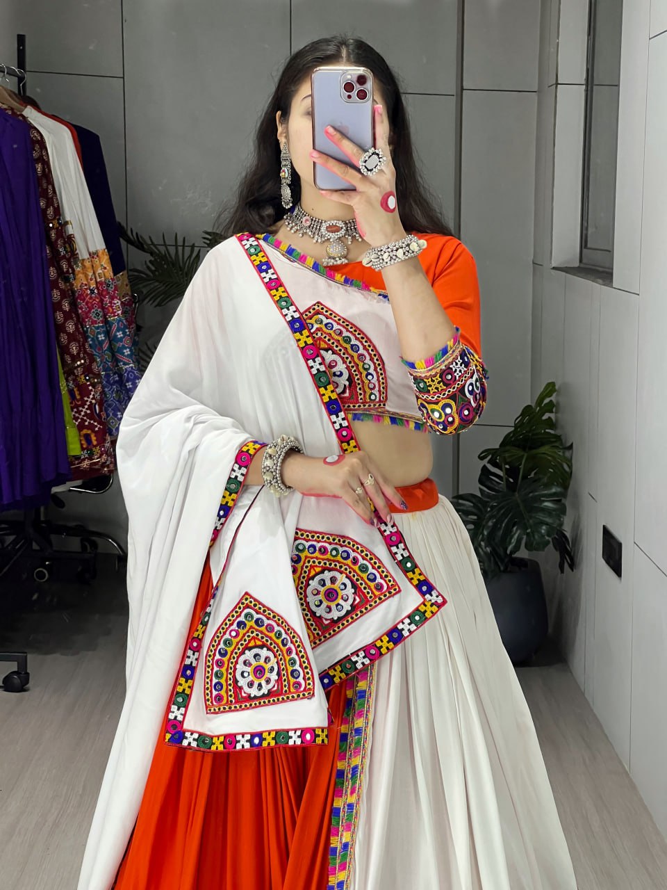 Rayon Cotton Lehenga Choli with Traditional Gamthi Embroidery and Matching Dupatta