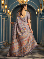 Lavender exclusive pure pashmina silk saree with woven design