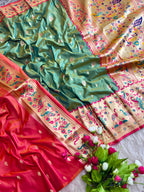 Parrot green traditional paithani silk saree with peacock zari weaving work