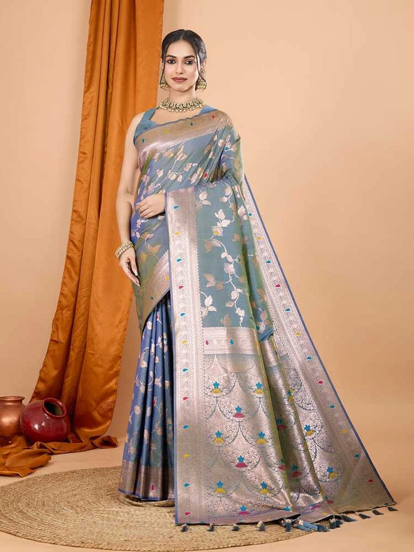 Rama green premium banarasi silk saree with meenakari zari weaving work
