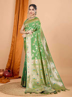 Pista green premium banarasi silk saree with meenakari zari weaving work
