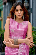 Baby pink fancy shimmer chiffon saree with embroidery work