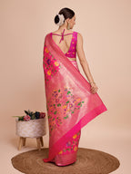 Rani pink color paithani silk saree with zari weaving work