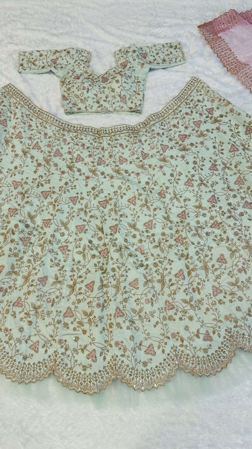 Premium Mulberry Silk Bridal Lehenga with Organza Dupatta & Hand Embellishments