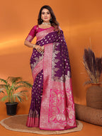 Magenta traditional banarasi silk saree with zari weaving work