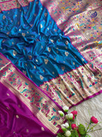 Firoji traditional paithani silk saree with peacock zari weaving work