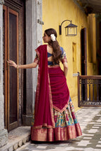 Traditional Kalamkari Printed Lehenga in Poly Chanderi with Zari Work & Georgette Dupatta