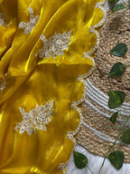 Yellow fancy jimmy choo silk saree with embroidery and sequence work