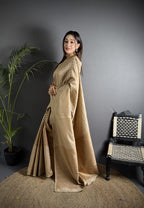 Beige color banarasi silk saree with zari weaving work