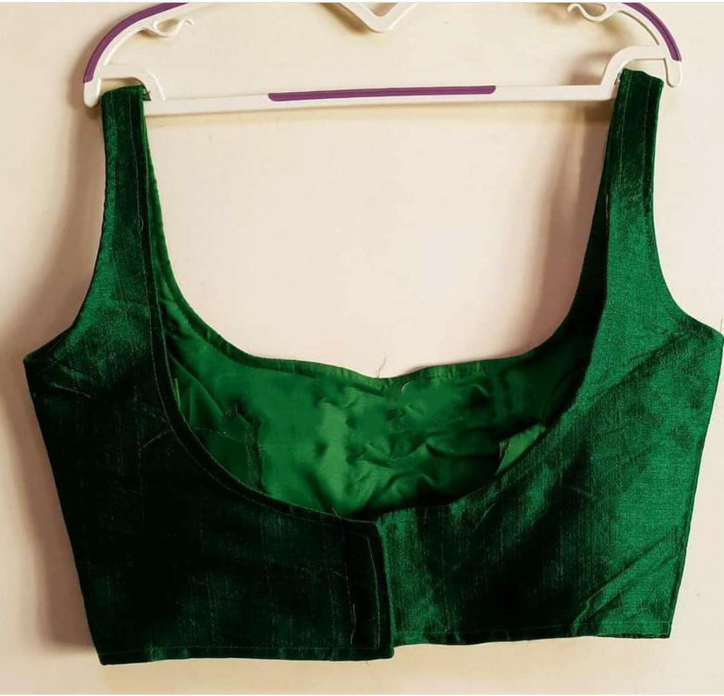 Bollywood style dark green plain phantom silk readymade blouse
