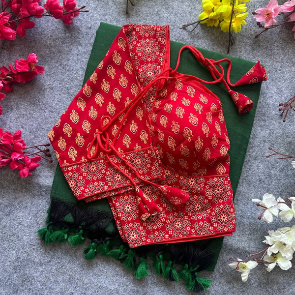 Red colour ajarakh printed cotton readymade blouse