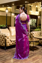 Magenta fancy shimmer chiffon saree with embroidery work