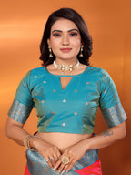 Peach traditional banarasi silk saree with zari weaving work