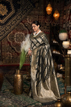 Black banarasi silk saree with zari woven work