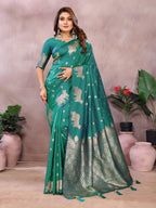 Rama green traditional banarasi silk saree with zari weaving work