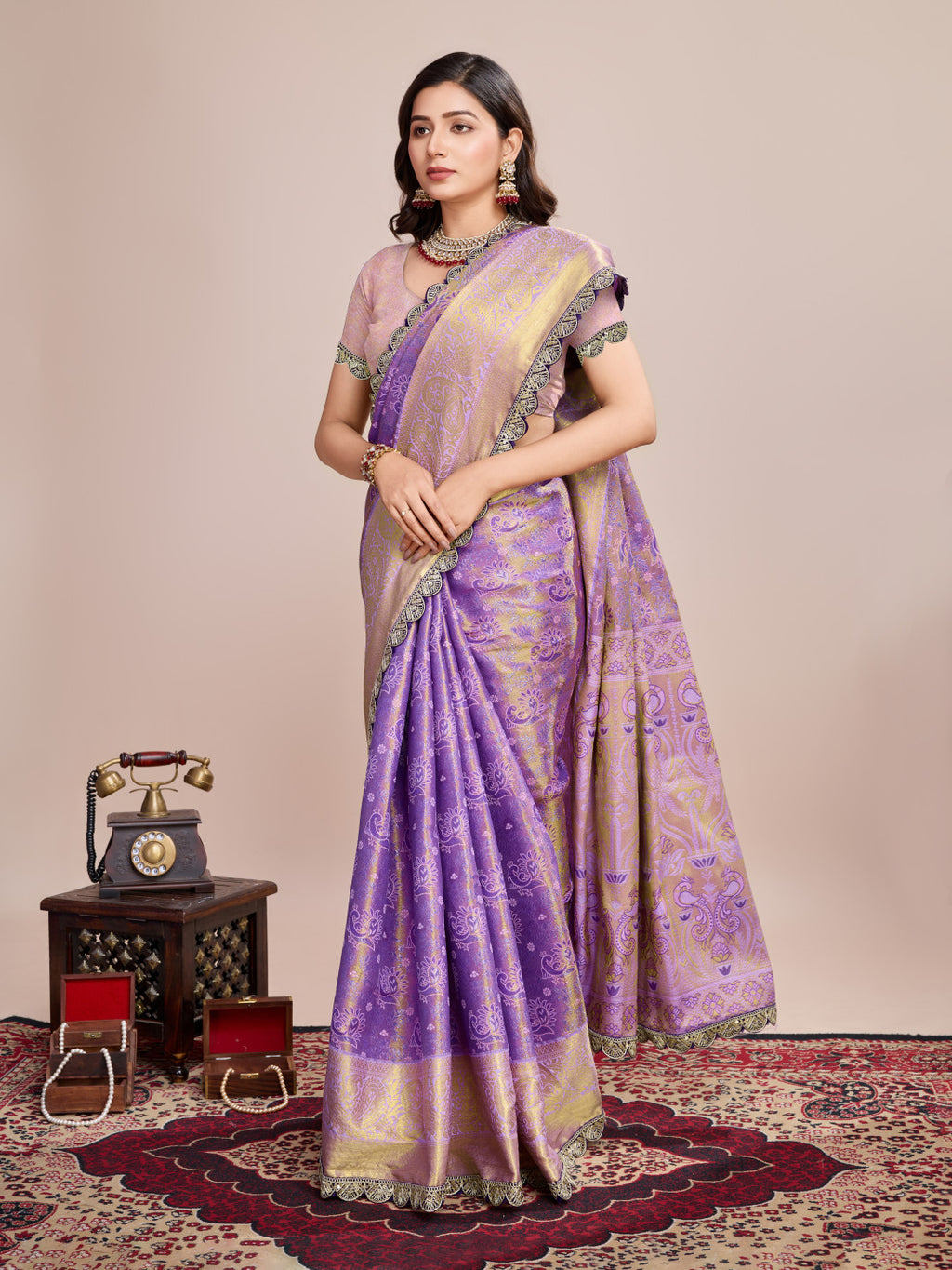 Purple kanjivaram silk saree with zari weaving work