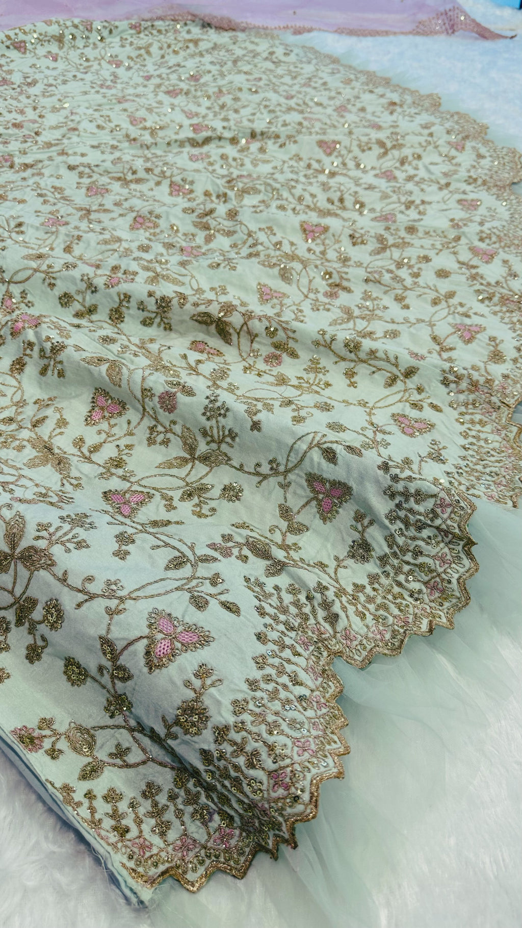 Premium Mulberry Silk Bridal Lehenga with Organza Dupatta & Hand Embellishments