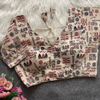 White colour ajarakh printed cotton readymade blouse