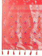 Red premium banarasi silk saree with meenakari zari weaving work