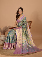 Green kanjivaram silk saree with zari weaving work
