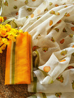 Trendy linen | White linen cotton saree with digital printed work