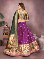 Magenta color jecquard paithani silk lehenga with zari weaving work