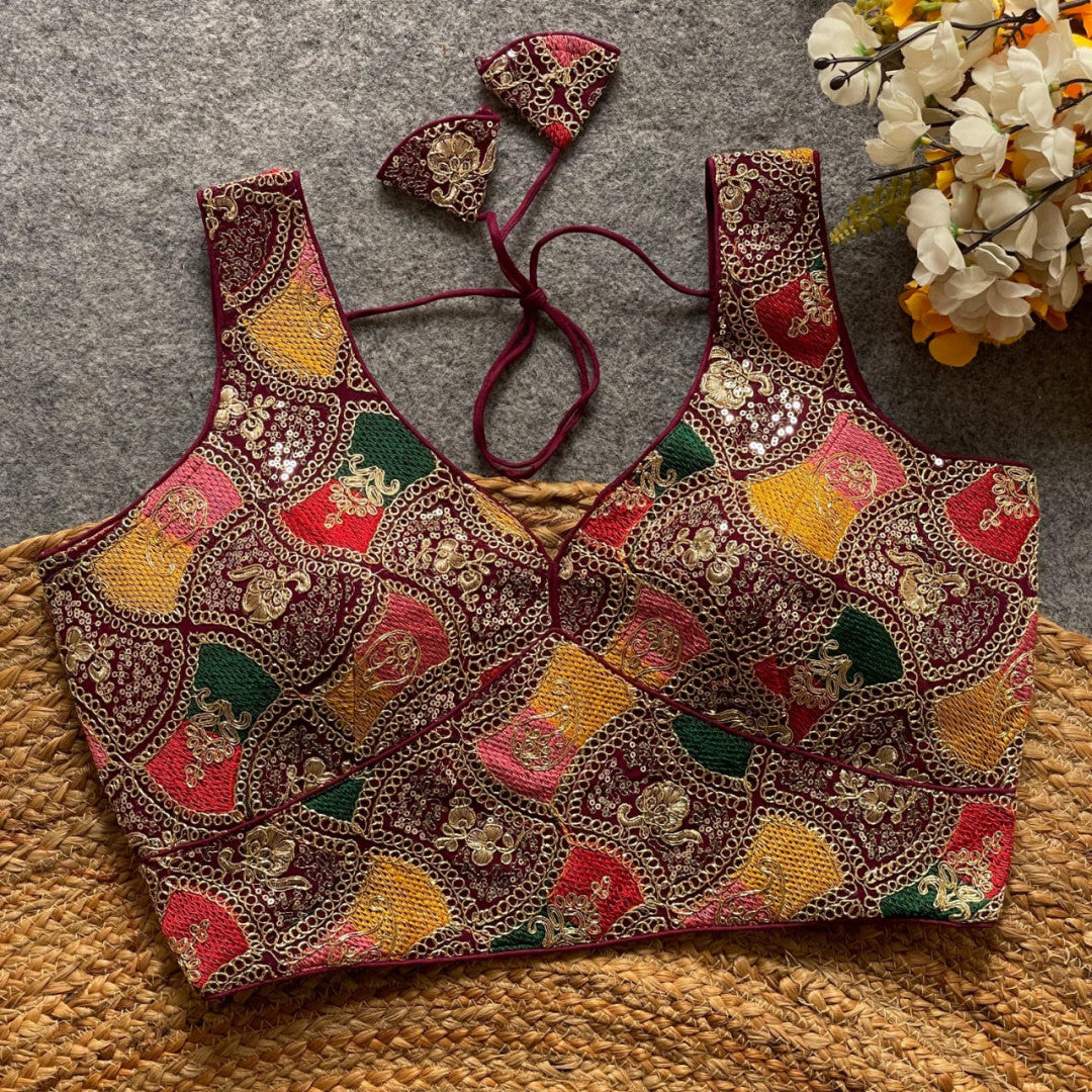 Wine fox georgette bollywood style readymade blouse