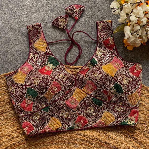 Wine fox georgette bollywood style readymade blouse