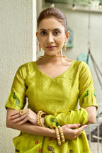 Traditional parrot green paithani silk saree with zari weaving work