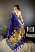 Navy blue traditional paithani silk saree with zari weaving work