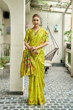 Traditional parrot green paithani silk saree with zari weaving work
