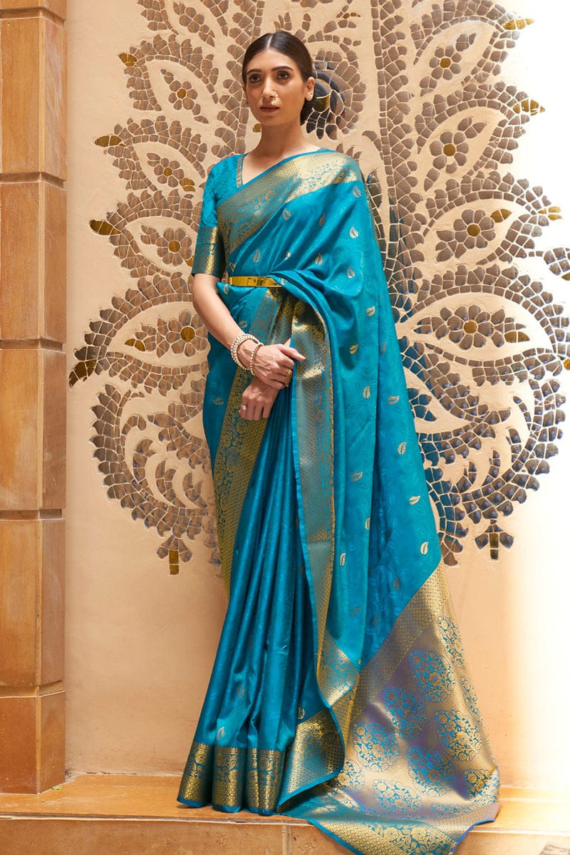 Purnima-Sarees- Sky blue soft banarasi silk saree with zari weaving work